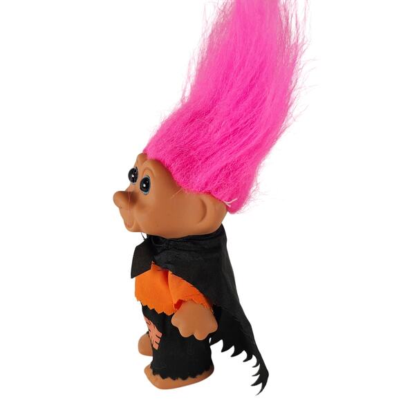 Troll Doll 6" Pink Hair Halloween Outfit Orange Shirt Black Cape 1991 TNT - Picture 13 of 14